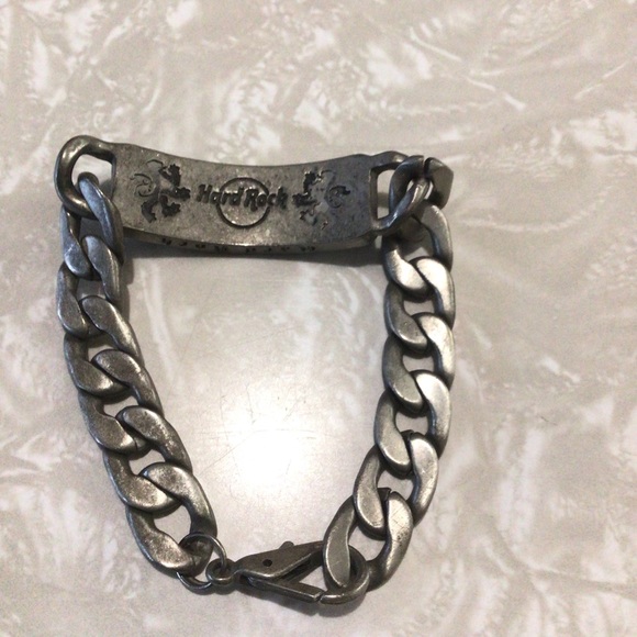 Hard rock spell out men’s silver tone chain link bracelet - Picture 5 of 7